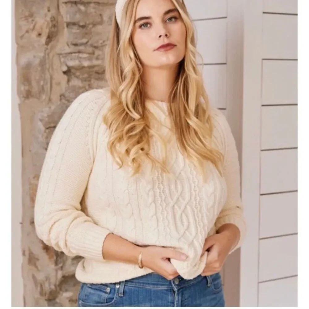Able Claudette Fisherman Cable Knit Sweater in Antique White - Size XS